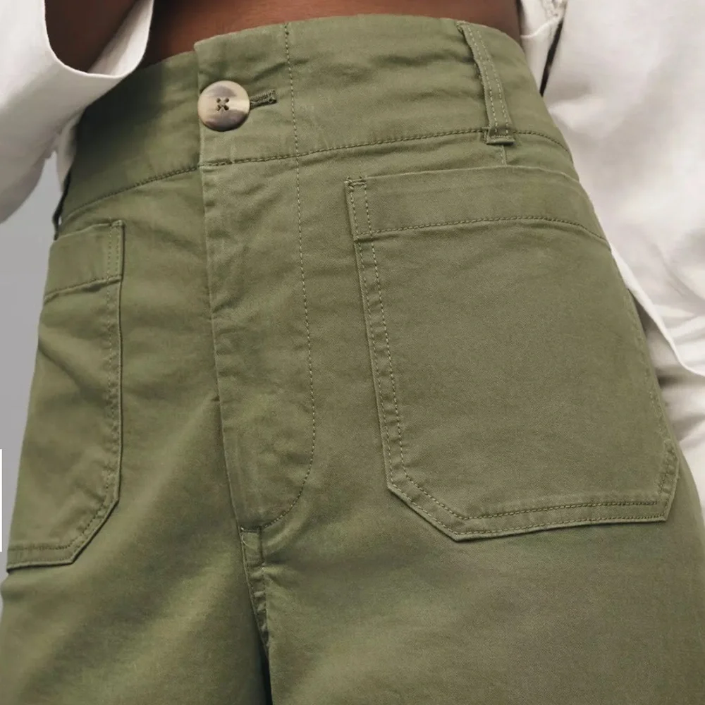 Maeve The Colette Wide Leg Cropped Olive Green Stretch Pants-30/М - Picture 6 of 16